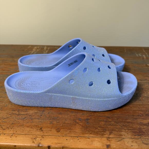Crocs Classic Platform Glitter Womens 11 Moon Jelly Purple Slide 208233-5Q6 - Picture 2 of 11